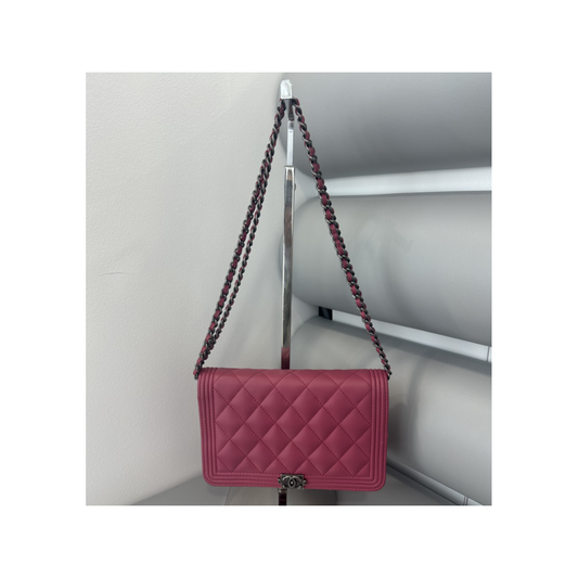 PRELOVED CHANEL CAVIAR QUILTED BOY WALLET ON CHAIN WOC PINK