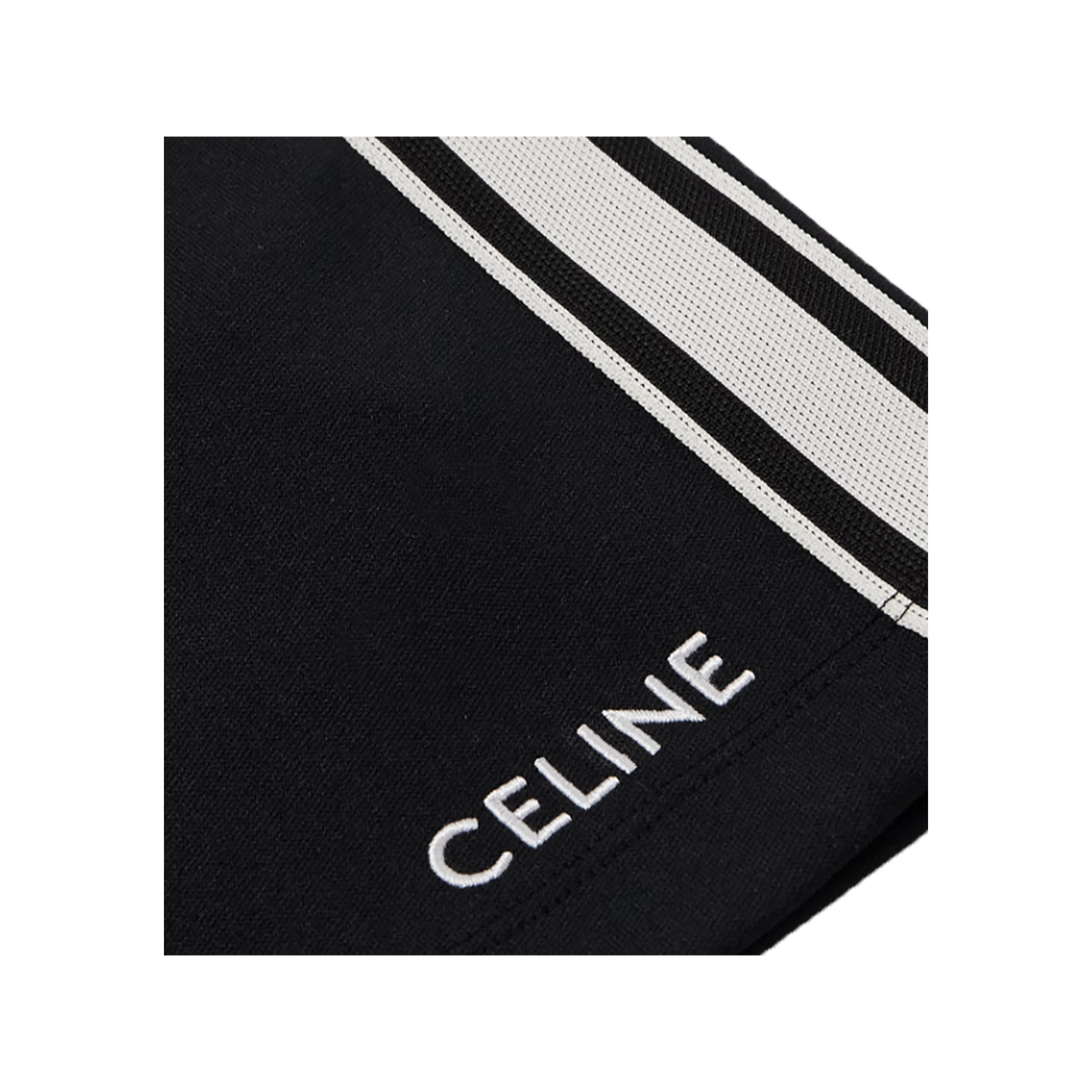 CELINE STRAIGHT LEG LOGO-EMBROIDERED STRIPED JERSEY SHORTS IN BLACK