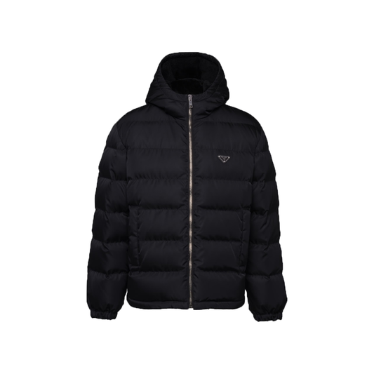 PRADA CROPPED RE-NYLON DOWN JACKET IN BLACK
