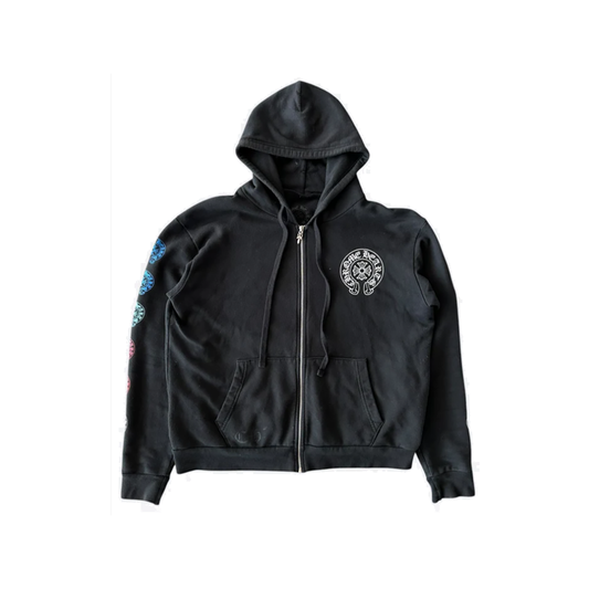PRELOVED CHROME HEARTS MULTICOLOR HORSESHOE LOGO ZIP HOODIE IN BLACK