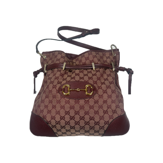 PRELOVED NEW GUCCI MONOGRAM HORSE BIT 1955 BAG IN BURGUNDY
