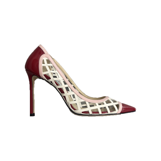 PRELOVED JIMMY CHOO NET HEELS IN WHITE AND RED
