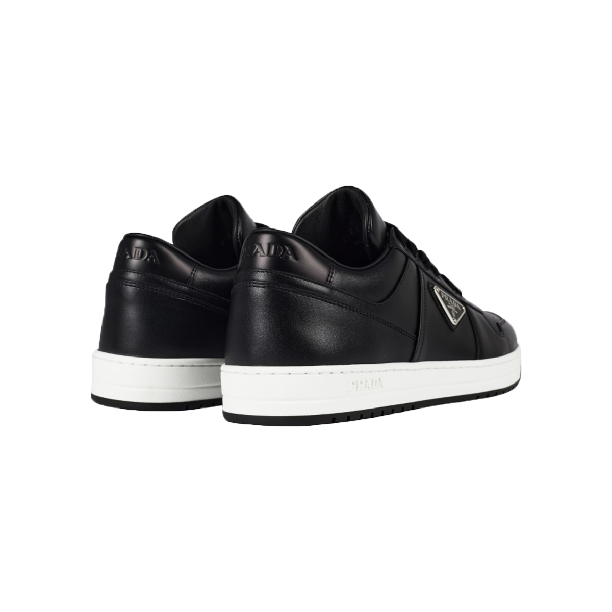 PRADA DOWNTOWN LEATHER TRAINERS IN BLACK