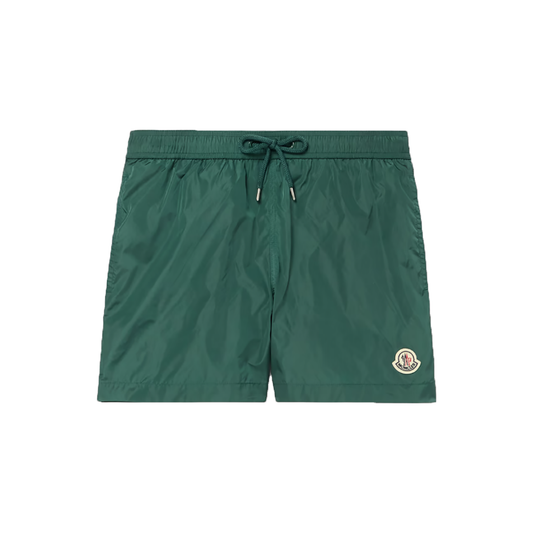 MONCLER MID-LENGTH LOGO PATCH SWIM SHORTS IN GREEN
