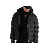 PRADA CROPPED RE-NYLON DOWN JACKET IN BLACK