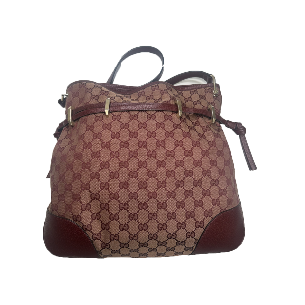 PRELOVED NEW GUCCI MONOGRAM HORSE BIT 1955 BAG IN BURGUNDY