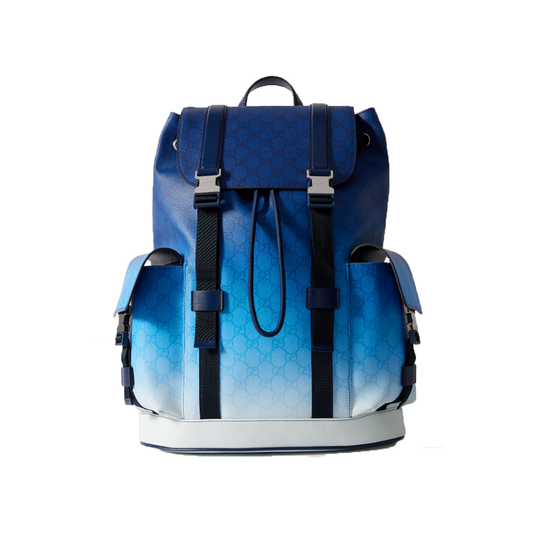 GUCCI DEGRADE MONOGRAMMED COTTON-CANVAS BACKPACK IN BLUE
