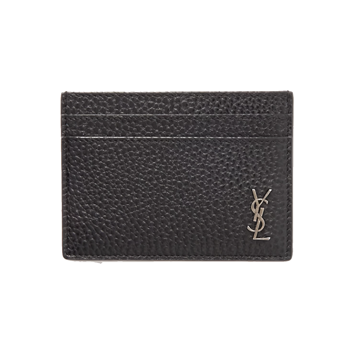SAINT LAURENT TINY CASSANDRE FULL-GRAIN LEATHER CARDHOLDER IN BLACK