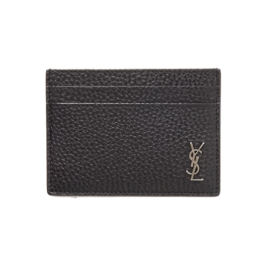 SAINT LAURENT TINY CASSANDRE FULL-GRAIN LEATHER CARDHOLDER IN BLACK