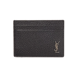 SAINT LAURENT TINY CASSANDRE FULL-GRAIN LEATHER CARDHOLDER IN BLACK