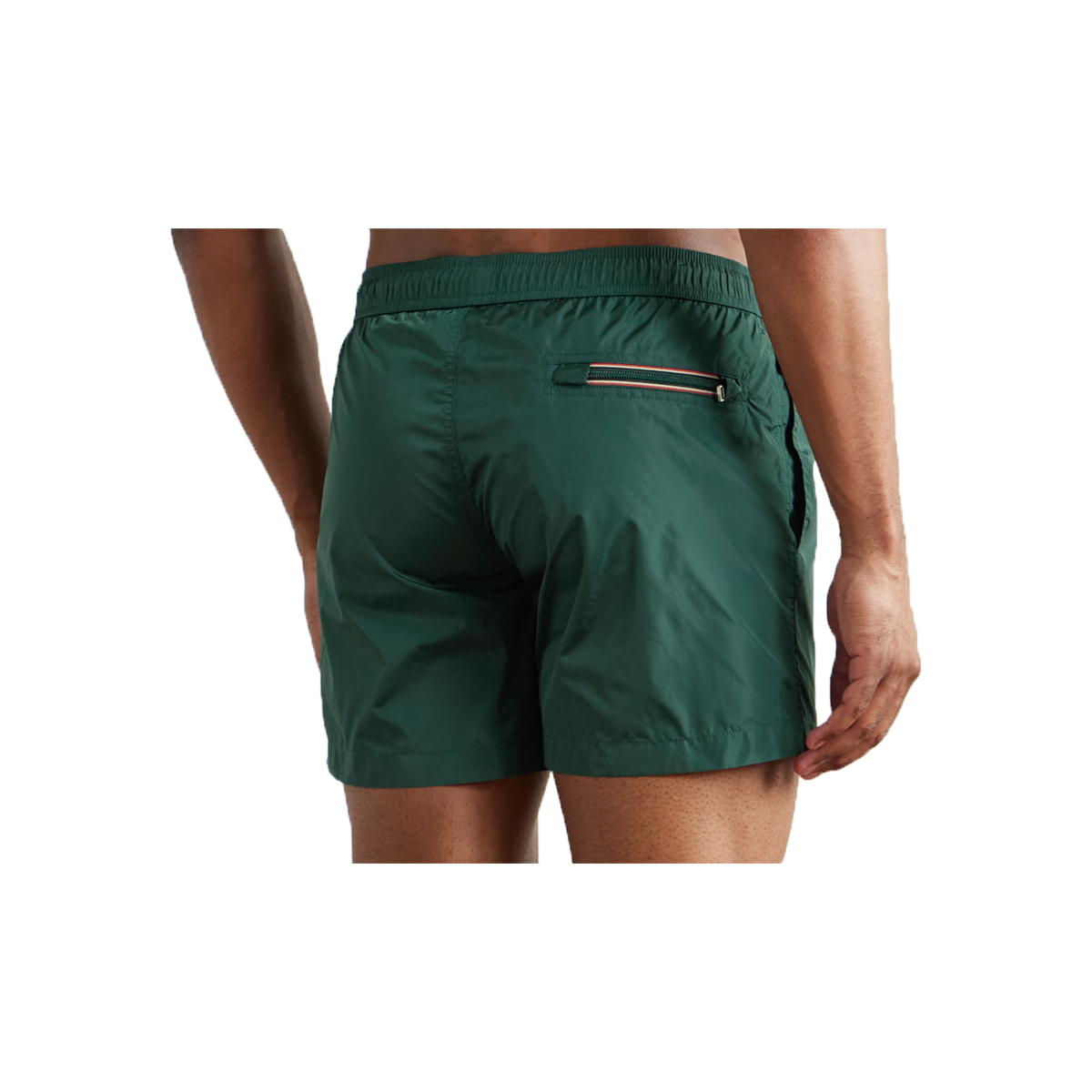 MONCLER MID-LENGTH LOGO PATCH SWIM SHORTS IN GREEN