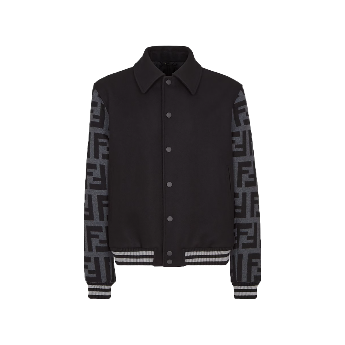 FENDI BLOUSON WOOL BOMBER JACKET IN BLACK