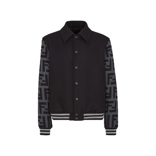 FENDI BLOUSON WOOL BOMBER JACKET IN BLACK