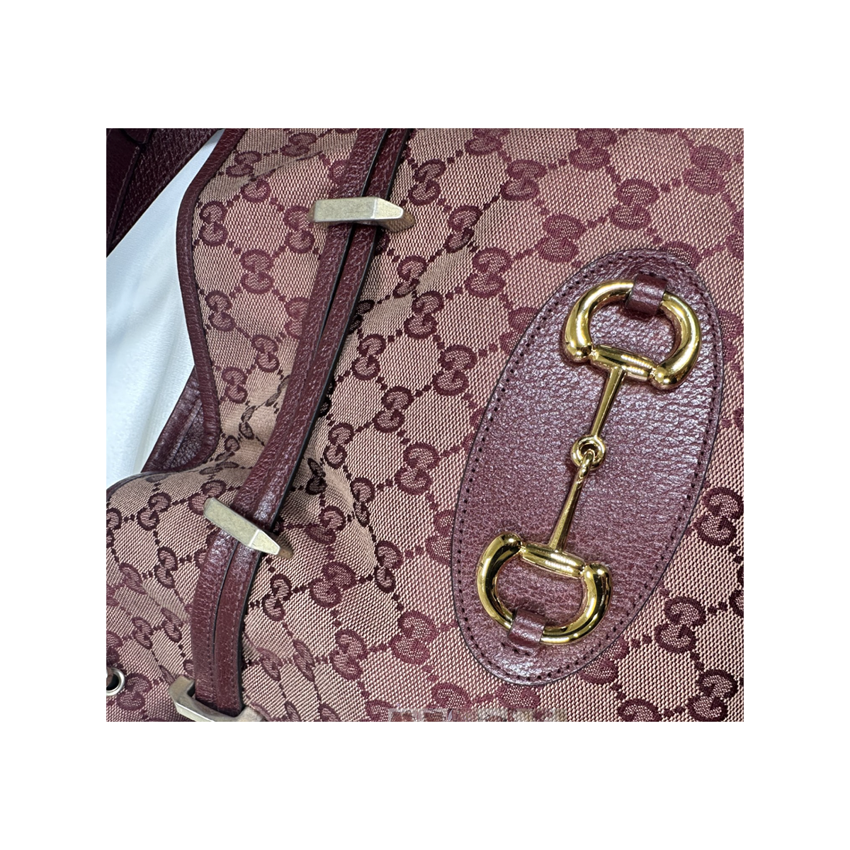 PRELOVED NEW GUCCI MONOGRAM HORSE BIT 1955 BAG IN BURGUNDY