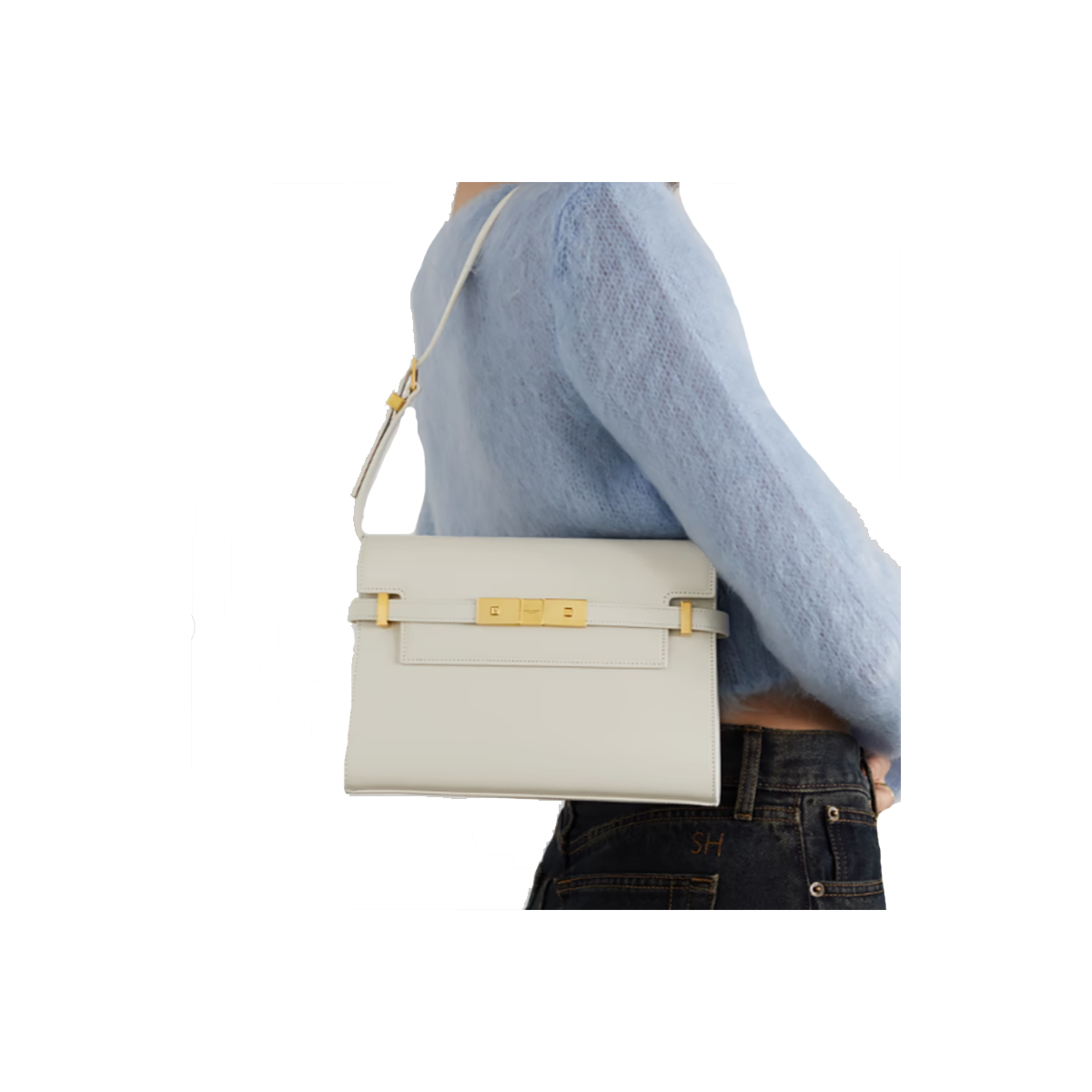 SAINT LAURENT MANHATTAN SMALL LEATHER SHOULDER BAG IN CREAM