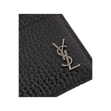 SAINT LAURENT TINY CASSANDRE FULL-GRAIN LEATHER CARDHOLDER IN BLACK