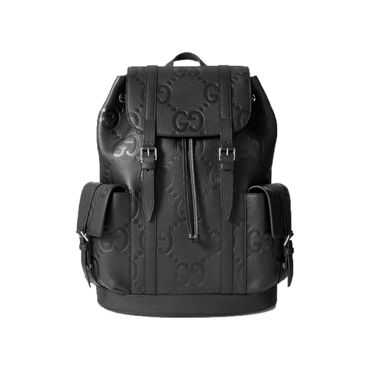 GUCCI JUMBO GG LOGO-EMBOSSED LEATHER BACKPACK IN BLACK