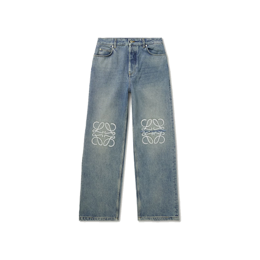 LOEWE STRAIGHT-LEG LOGO EMBROIDERED JEANS IN BLUE