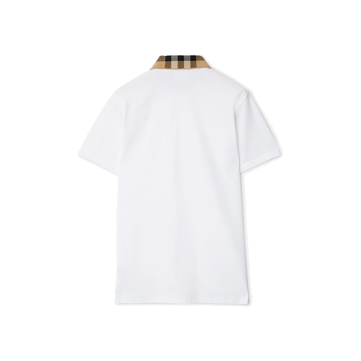 BURBERRY CHECK COLLAR COTTON POLO IN WHITE
