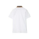 BURBERRY CHECK COLLAR COTTON POLO IN WHITE