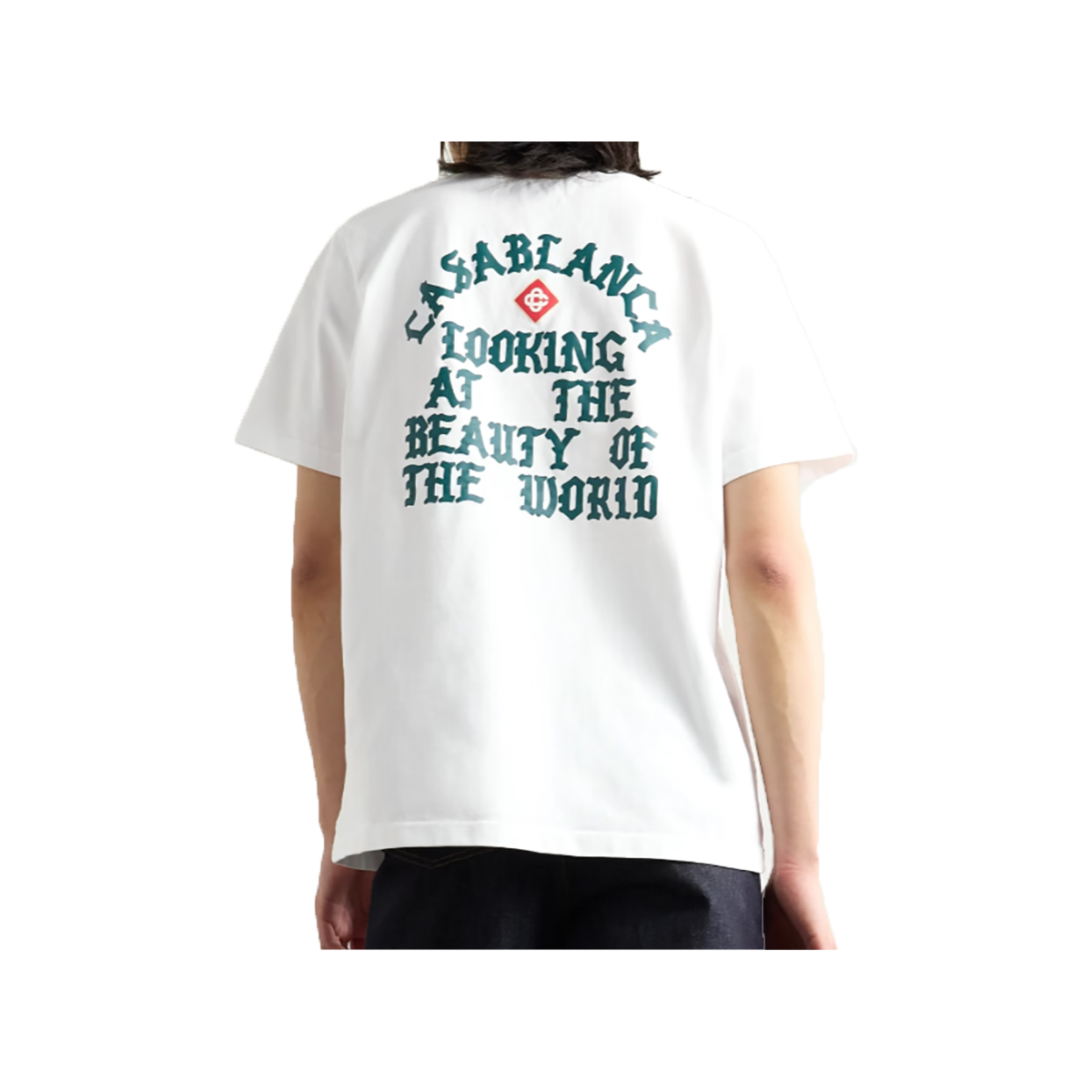 CASA BLANCA LOGO PRINT COTTON JERSEY T-SHIRT IN WHITE