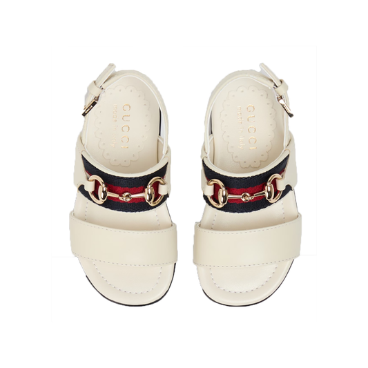 JUNIOR GUCCI WEB SANDLES IN CREAM