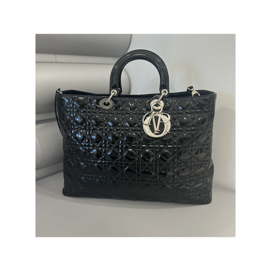 PRELOVED PATENT LADY DIOR BAG IN BLACK