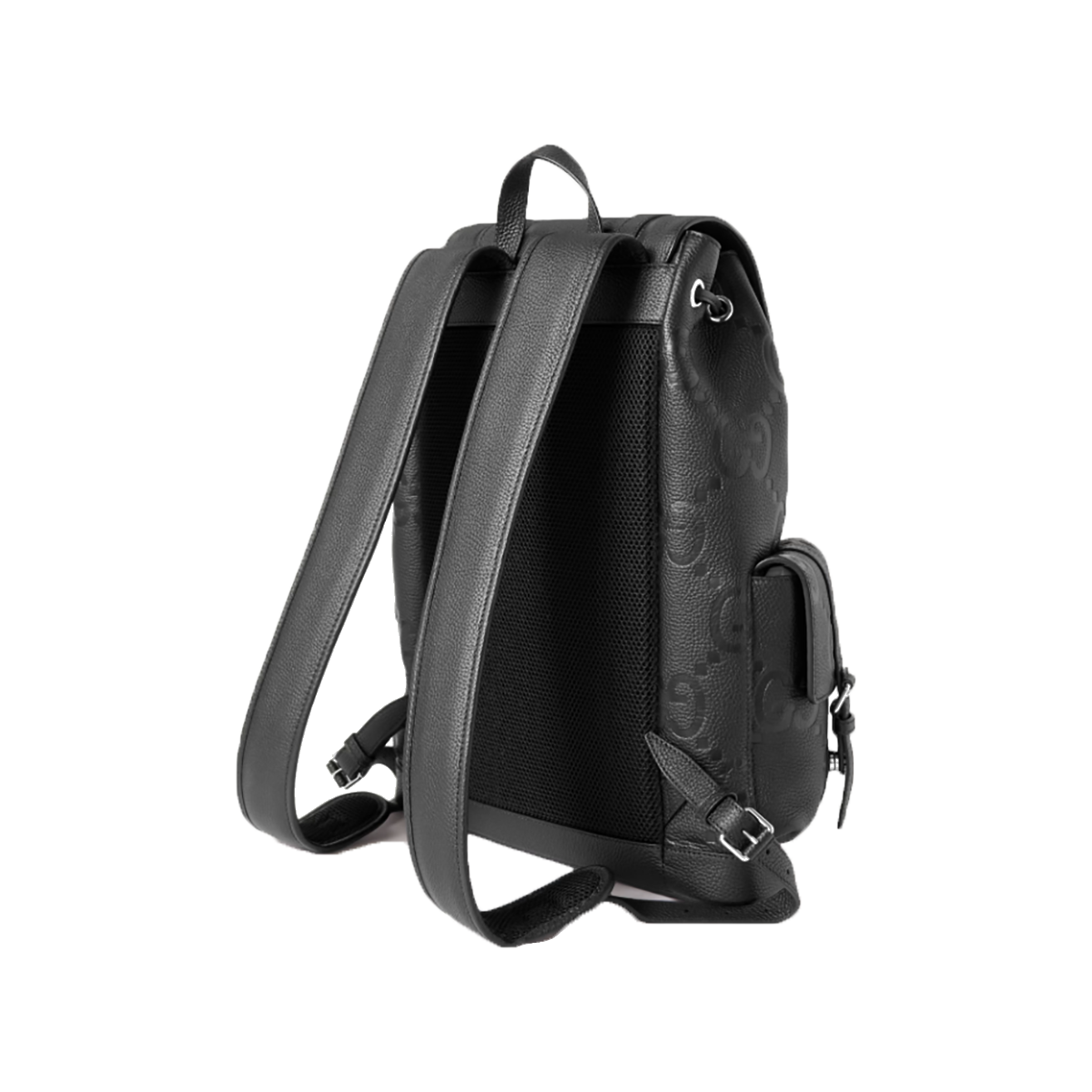 GUCCI JUMBO GG LOGO-EMBOSSED LEATHER BACKPACK IN BLACK