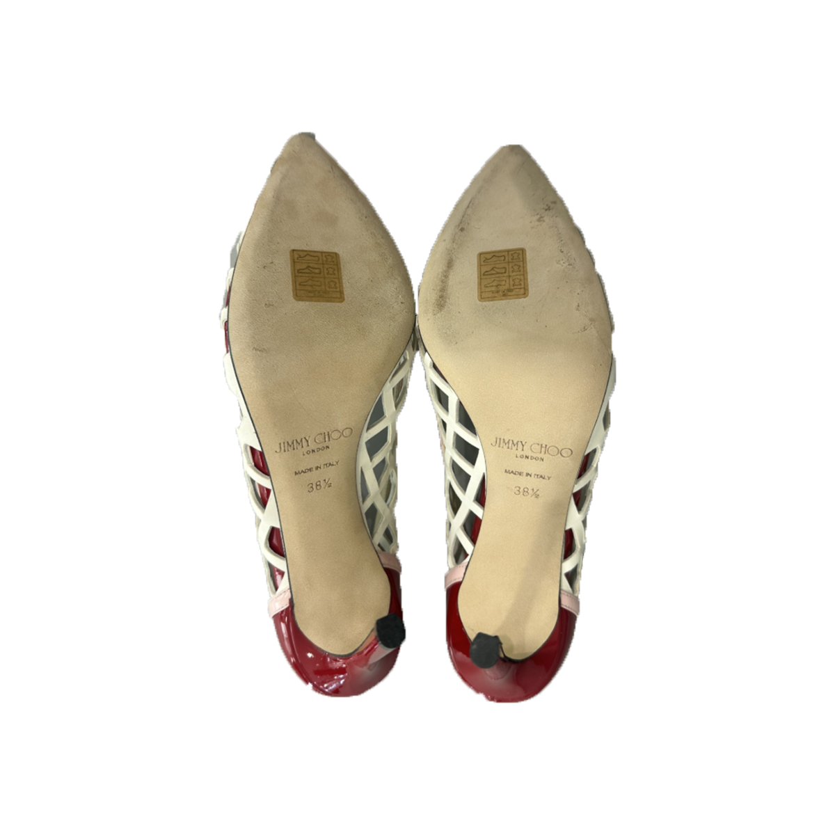 PRELOVED JIMMY CHOO NET HEELS IN WHITE AND RED
