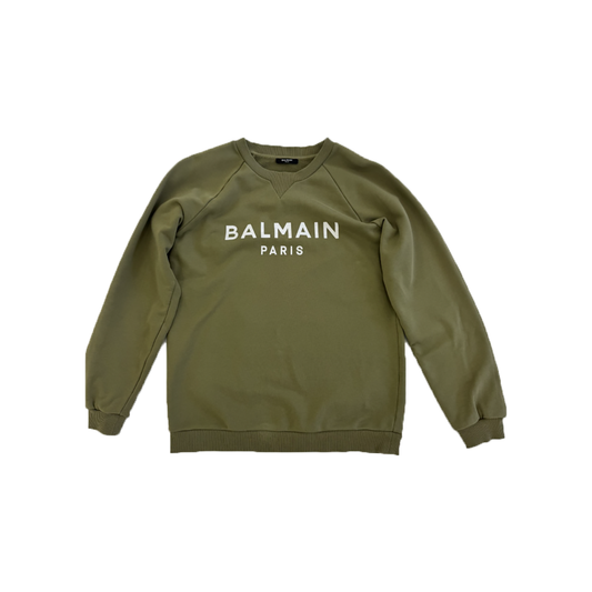 PRELOVED BALMAIN LOGO PRINTED SWEATSHIRT IN GREEN