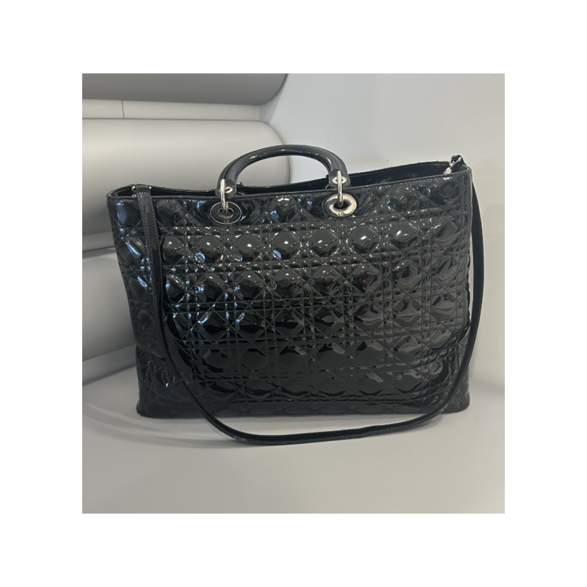 PRELOVED PATENT LADY DIOR BAG IN BLACK