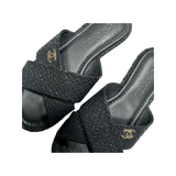 PRELOVED CHANEL LOGO GLITTER SANDLES IN BLACK