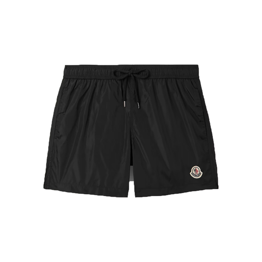 MONCLER STRAIGHT LEG LOGO PATCH SHORTS IN BLACK