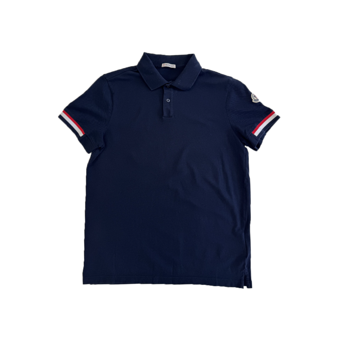 PRELOVED MONCLER TRI COLOUR SLEEVE POLO IN NAVY