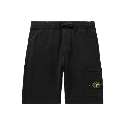 STONE ISLAND STRAIGHT LEG LOGO BADGE CARGO JERSEY SHORTS IN BLACK
