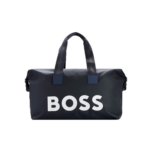 BOSS LOGO HOLDALL IN PATTERNED FABRIC IN NAVY