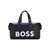 BOSS LOGO HOLDALL IN PATTERNED FABRIC IN NAVY