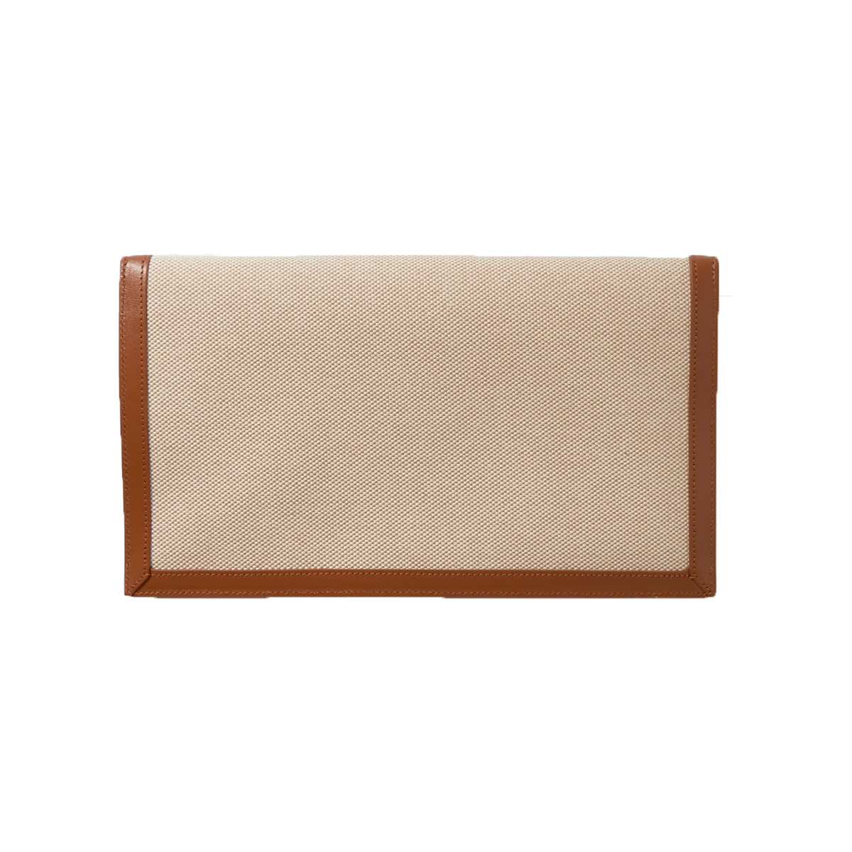 SAINT LAURENT UPTOWN LEATHER TRIMMED CLUTCH IN TAN