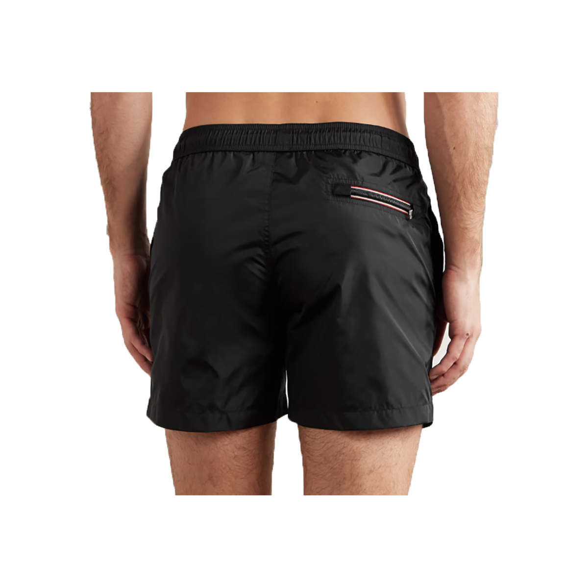 MONCLER STRAIGHT LEG LOGO PATCH SHORTS IN BLACK