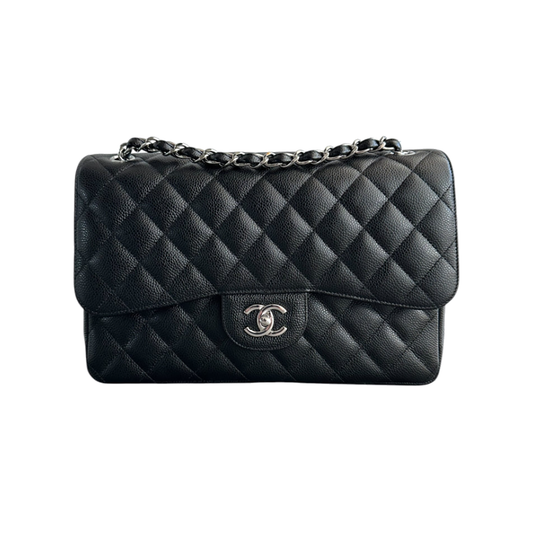 PRELOVED CHANEL BLACK CAVIAR QUILTED JUMBO FLAP BAG