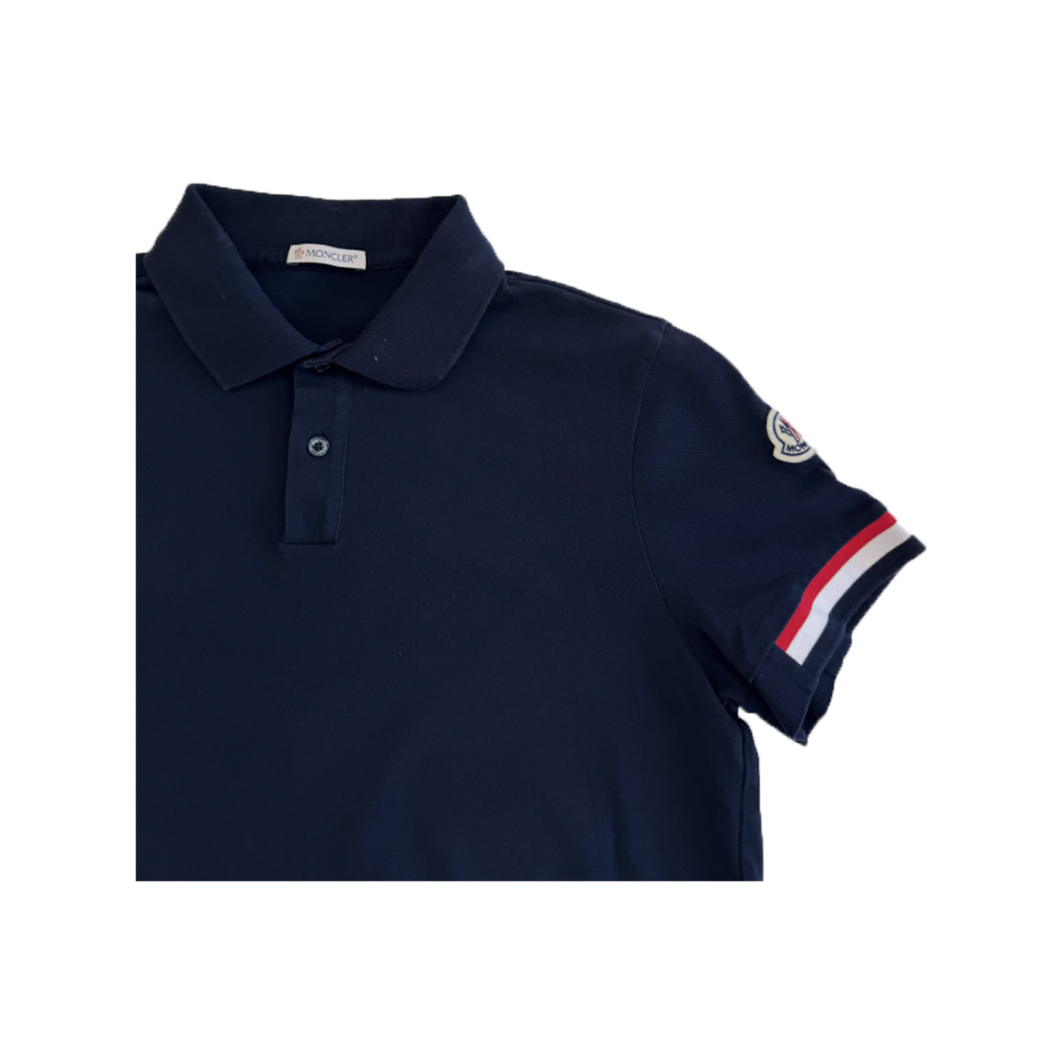 PRELOVED MONCLER TRI COLOUR SLEEVE POLO IN NAVY