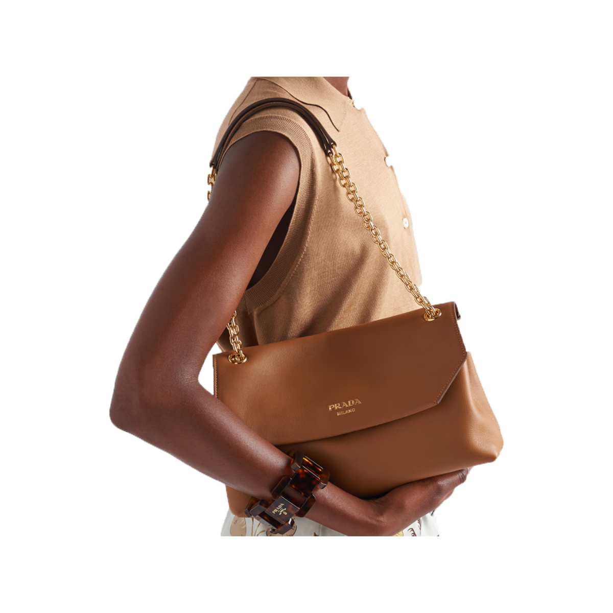 PRADA DOUX MEDIUM LEATHER BAG IN CARAMEL