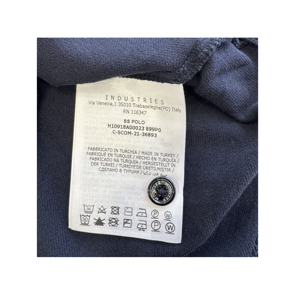 PRELOVED MONCLER TRI COLOUR SLEEVE POLO IN NAVY