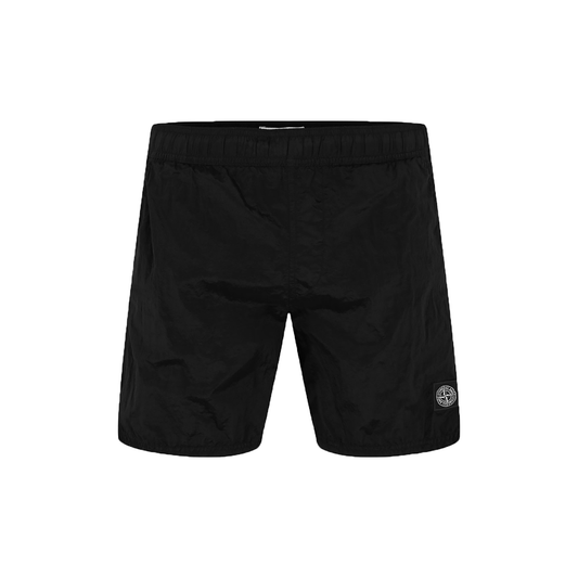 STONE ISLAND IRIDESCENT NYLON SWIM SHORTS IN BLACK
