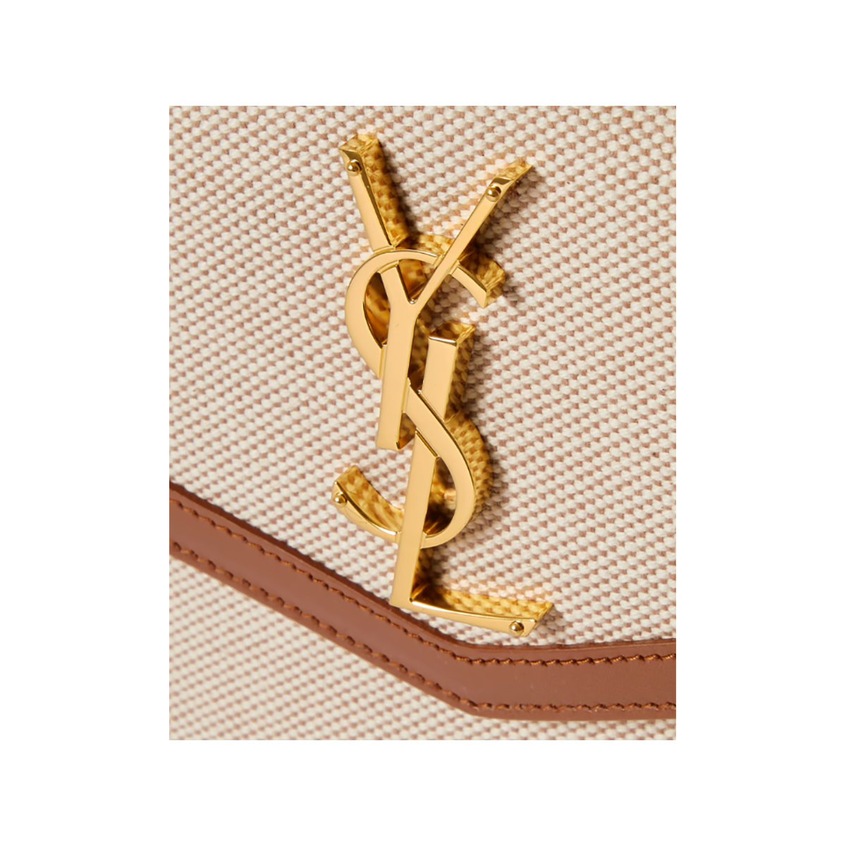 SAINT LAURENT UPTOWN LEATHER TRIMMED CLUTCH IN TAN