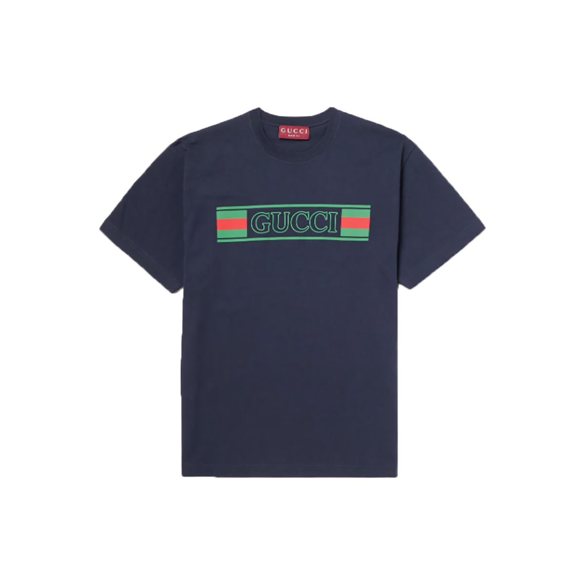 GUCCI LOGO-FLOCKED PRINTED COTTON T-SHIRT IN BLUE