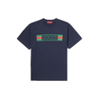 GUCCI LOGO-FLOCKED PRINTED COTTON T-SHIRT IN BLUE