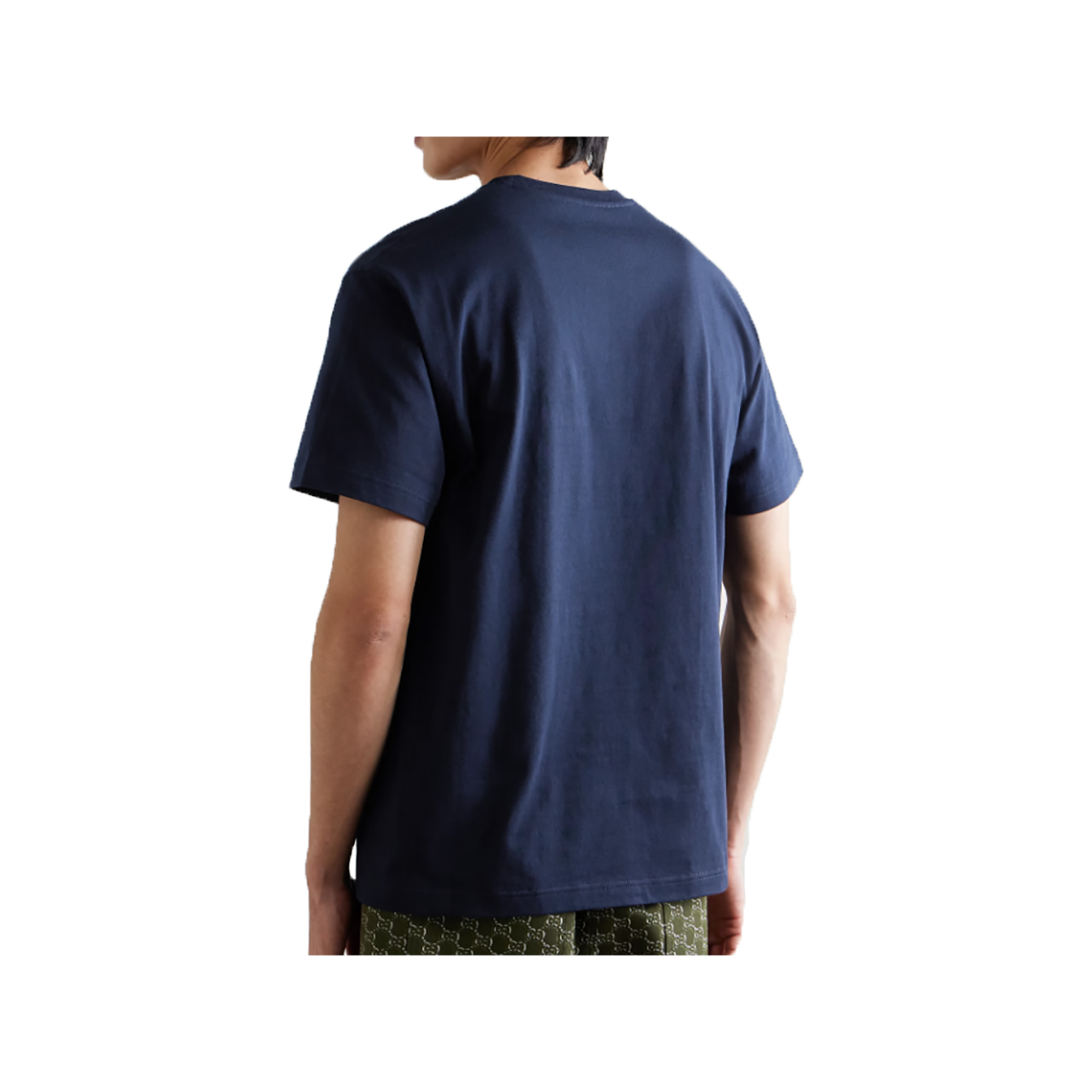 GUCCI LOGO-FLOCKED PRINTED COTTON T-SHIRT IN BLUE