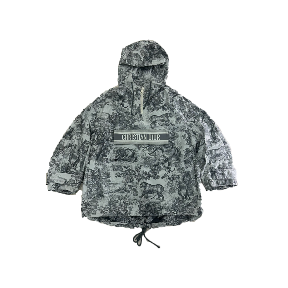 PRELOVED DIOR PRINTED SYNTHETIC HOODED OVERSIZED JACKET IN GREY