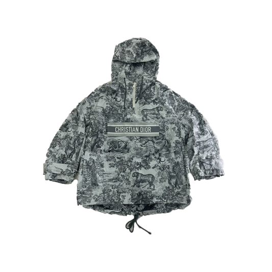 PRELOVED DIOR PRINTED SYNTHETIC HOODED OVERSIZED JACKET IN GREY